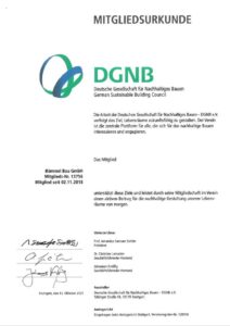 Mitgliedsurkunde DGNB Bömmel Bau